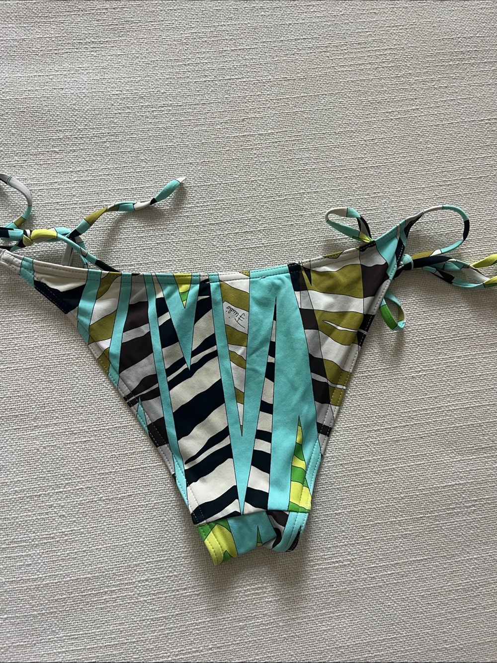 Emilio Pucci Aqua, Green, Brown & Black Printed Tie-Side Bikini Bottom - Picture 3 of 3